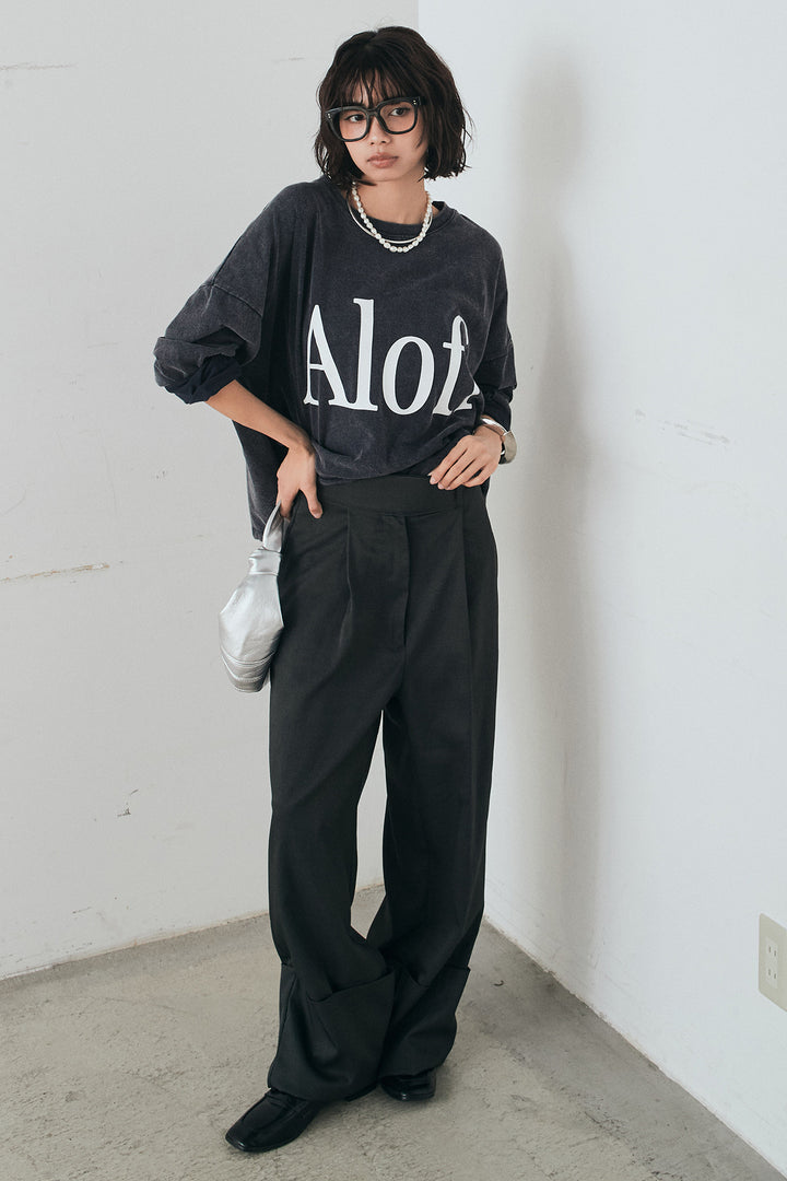 [SET]裾センタードロストロゴプリントワイドTシャツ+センタープレスセミワイドパンツ(2set)