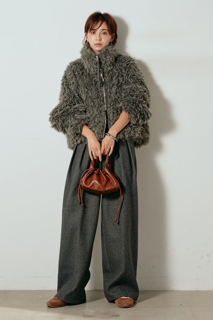 [SET]ミックスシープファースタンドブルゾン+フェイクウールタックトラウザーズパンツ(2set)