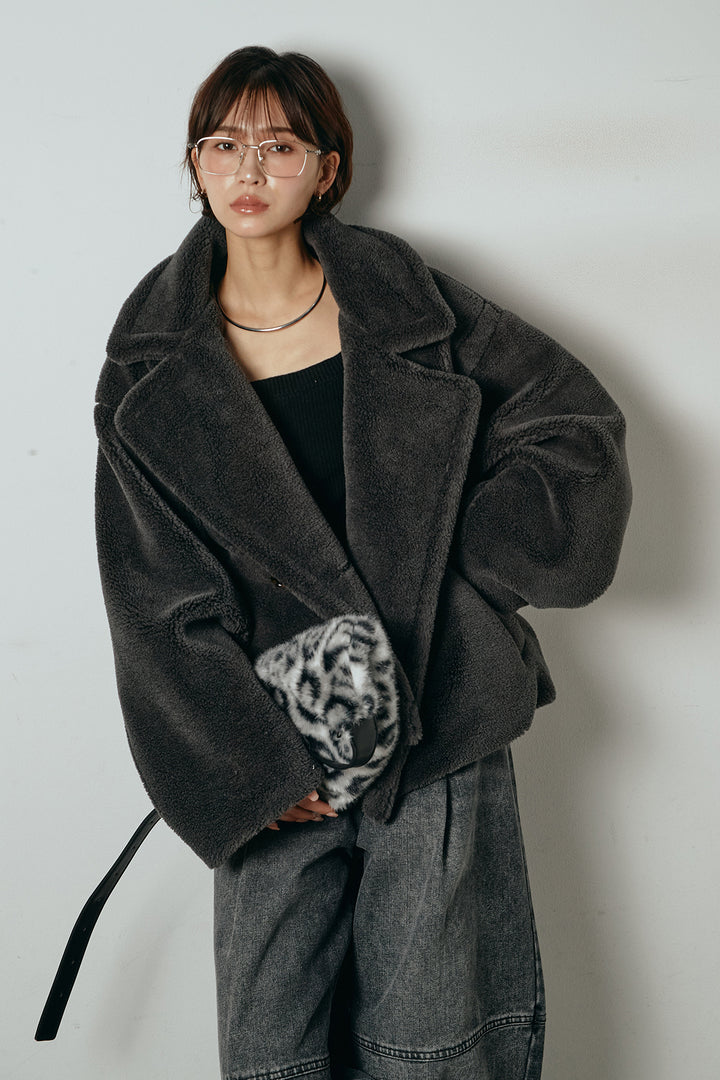 【2月中旬発送】
[SET]テディボアショートジャケット+加工デニムタックコクーンワイドパンツ(2set)