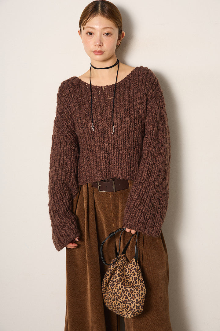 [SET]チャンキースラブニットクロップドプルオーバー+ベルトループコーデュロイワイドパンツ(2set)