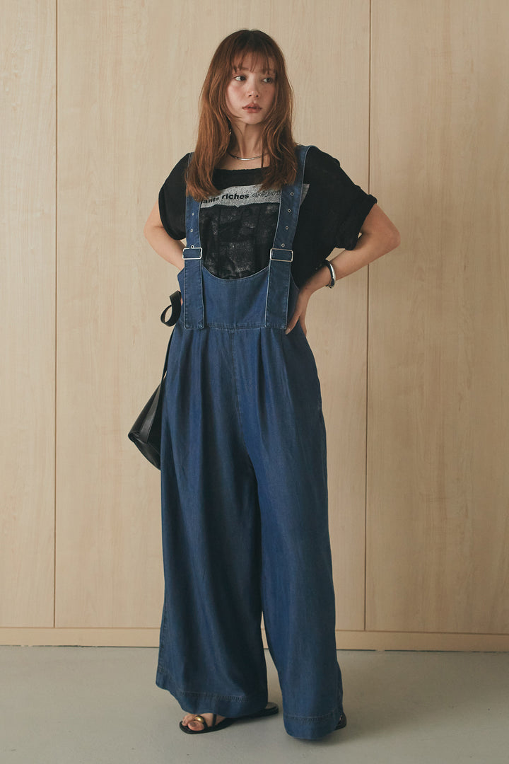 [SET]半袖モノトーングラフィックトップス+前後2WAYテンセルデニムサロペット(2set)