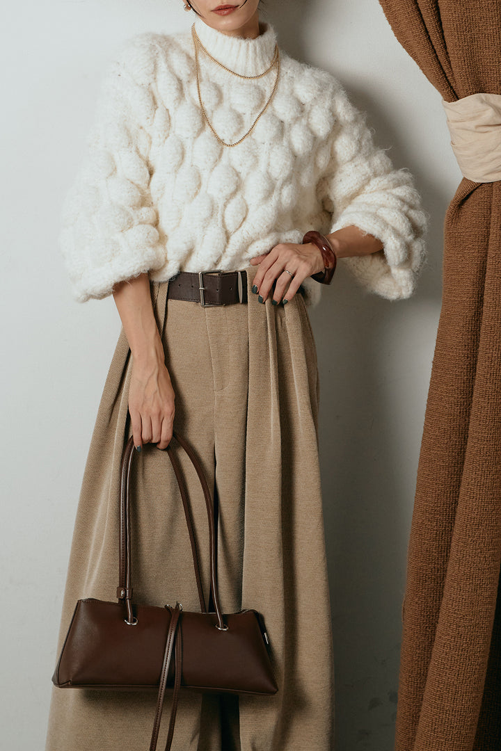 [SET]ボリュームポップコーンニットトップス+ベルトループコーデュロイワイドパンツ(2set)