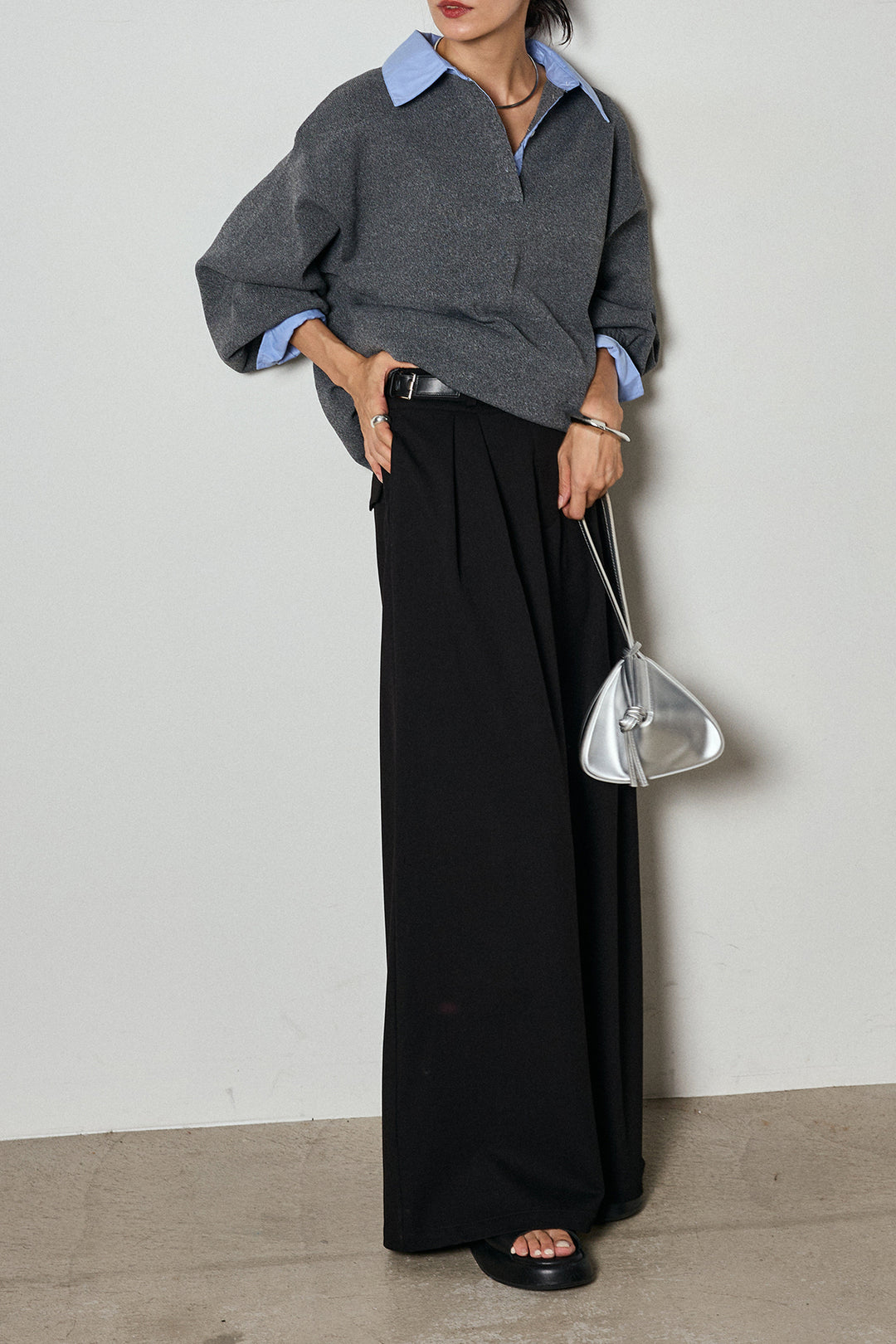 【即納】ウエストベルト付きタックワイドパンツ