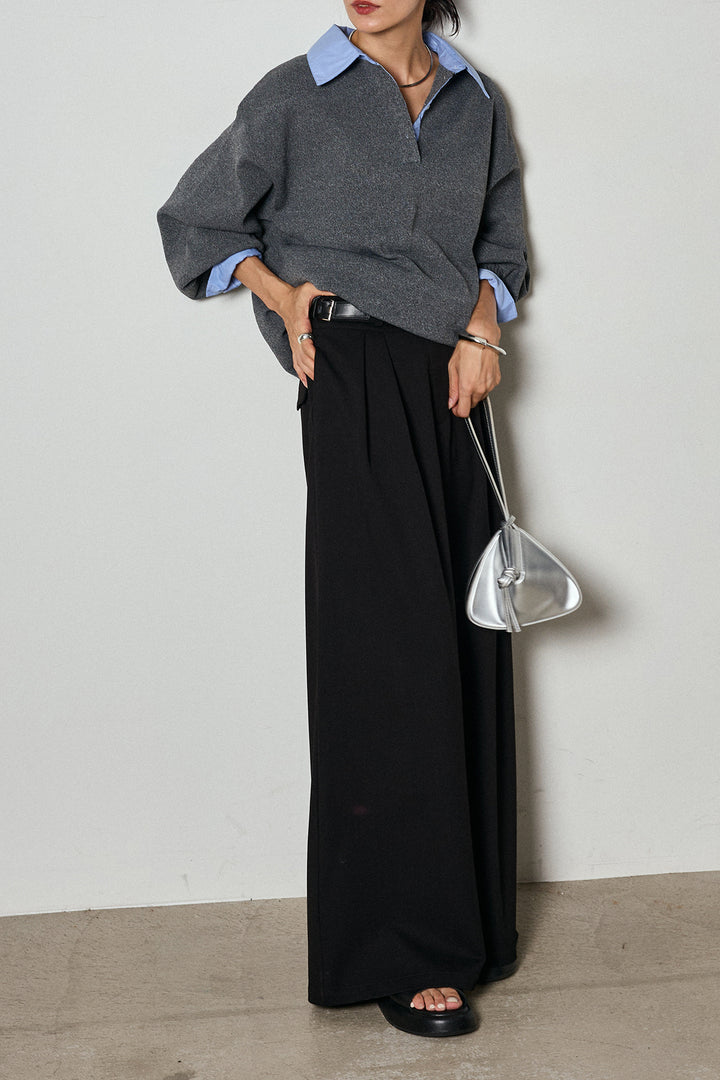 【即納】ウエストベルト付きタックワイドパンツ