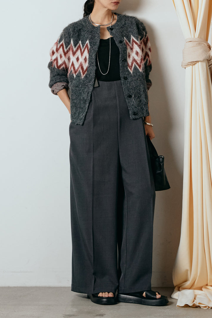 [SET]起毛ノルディック柄ニットカーディガン+ワイドツイルサロペット(2set)