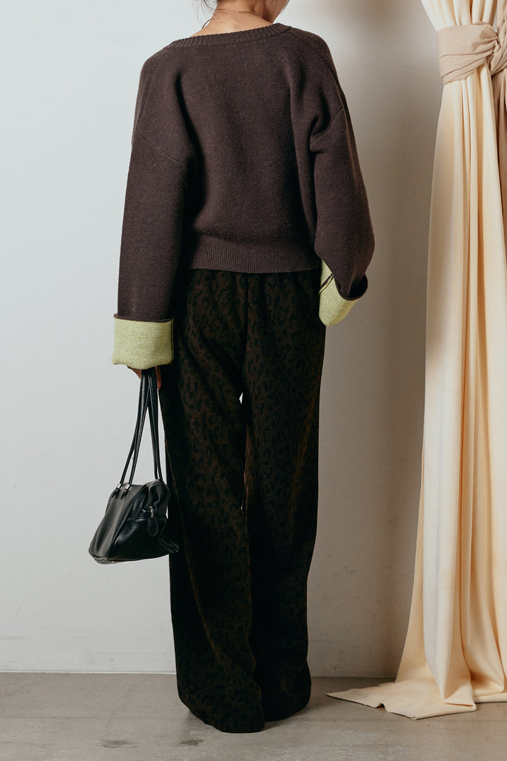 [SET]アルパカタッチダブルフェイスカーディガン+レオパードジャガードニットパンツ(2set)