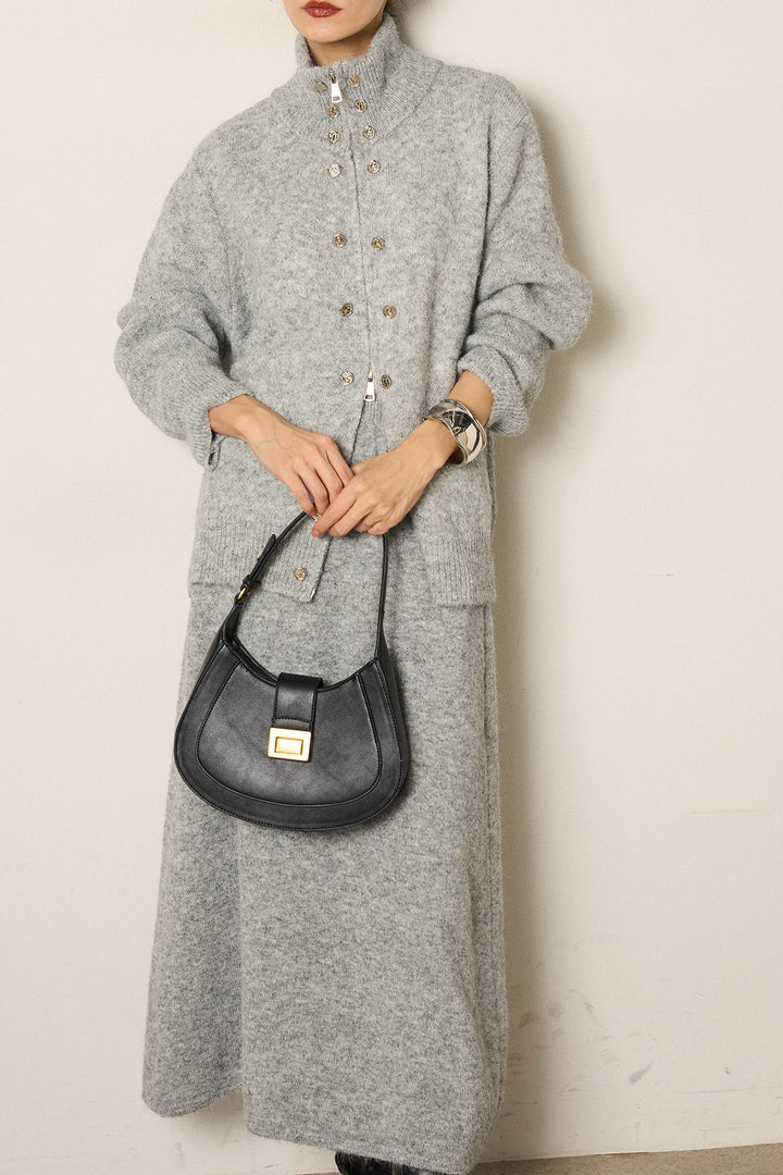 [SET]ハイネックメタルプレートニットスカートSETUP