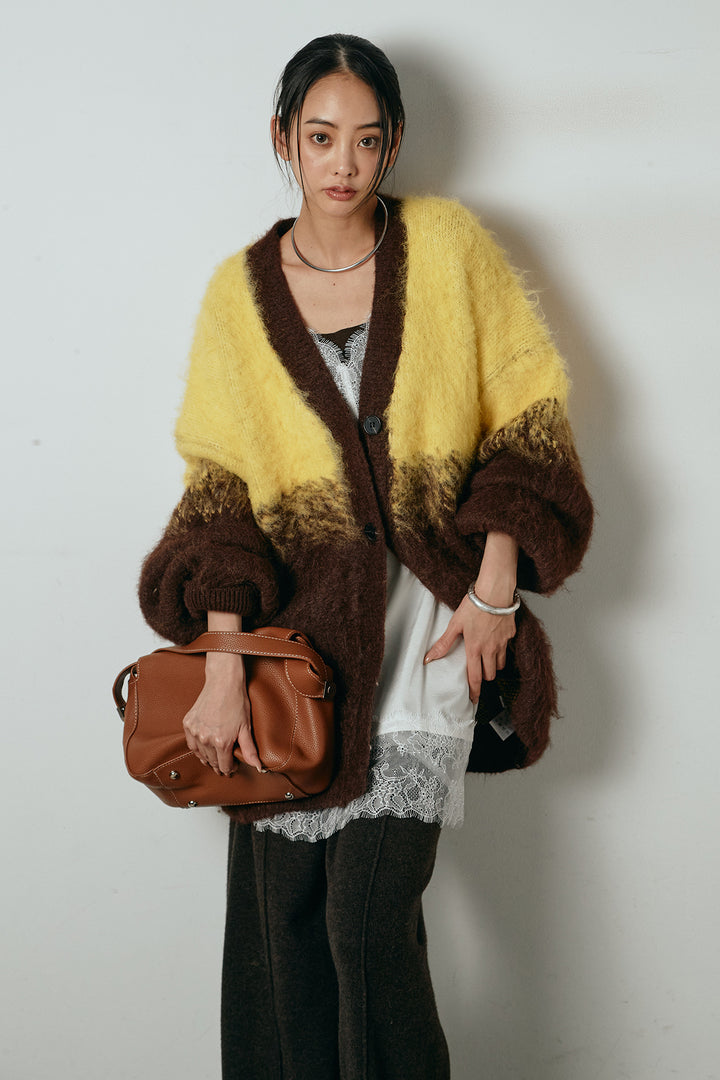 [SET]起毛グラデーションニットカーディガン+レース切り替えキャミソール(2set)