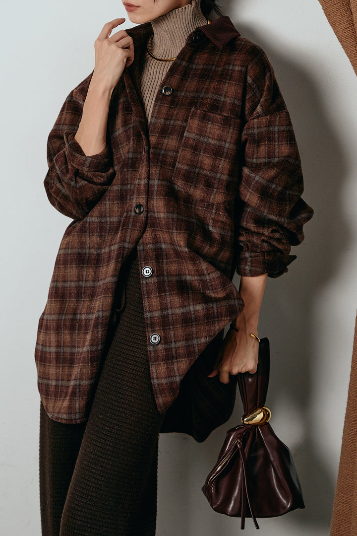 [SET]シャギーチェックシャツジャケット+ワイドリブニットイージーパンツ+リブニットシームレスタートルプルオーバー(3set)