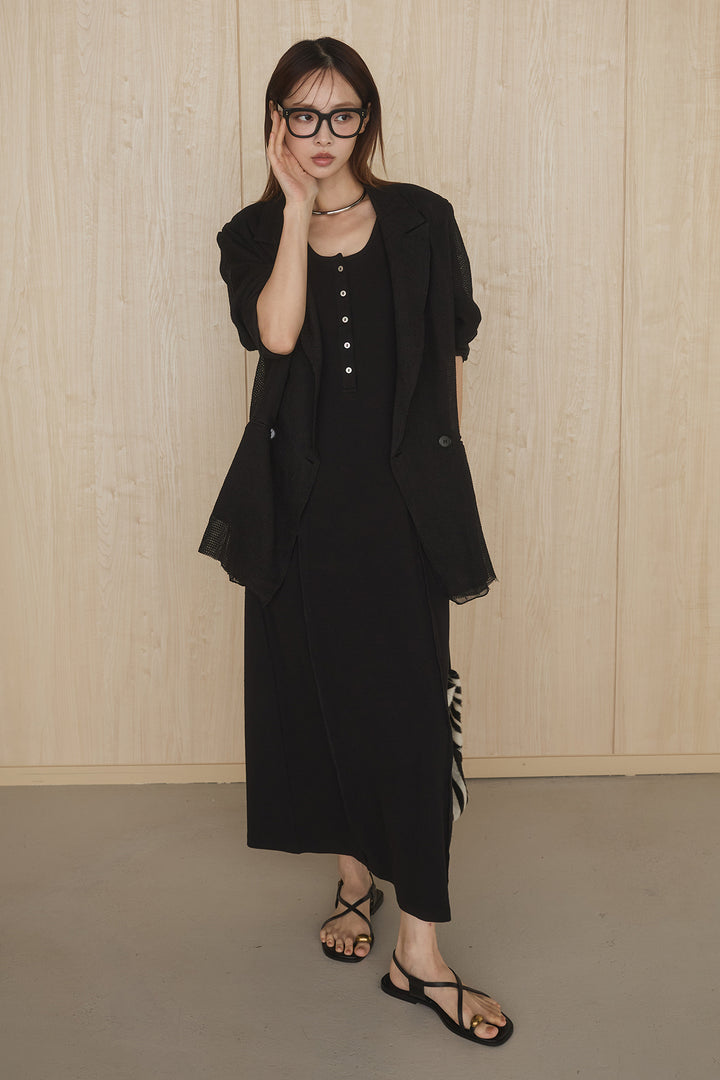 [SET]メッシュテーラードワイドジャケット+ノースリロングワンピース(2set)