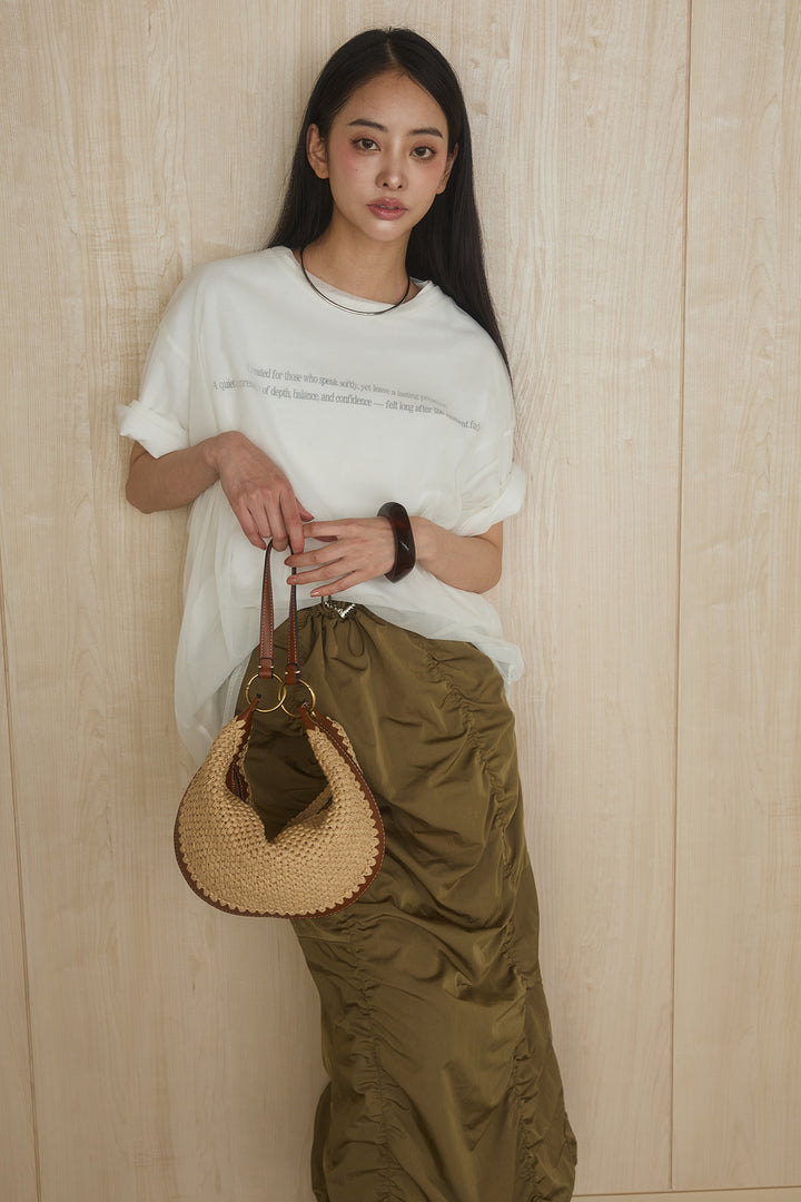[SET]綿天竺Tシャツ×チュールトップス+ギャザーナロースカート(2set)