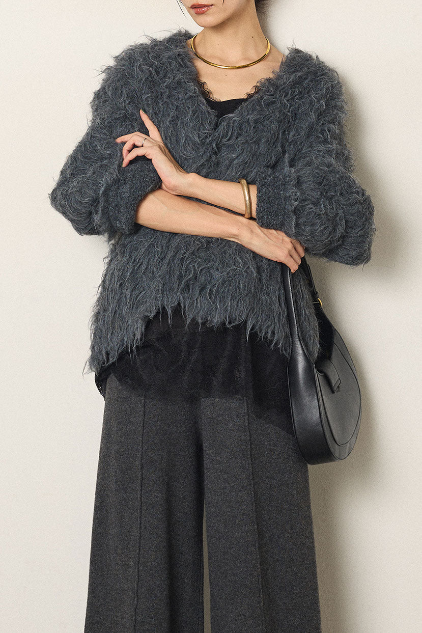 [SET]起毛シャギーニットカーディガン+レース切り替えキャミソール(2set)