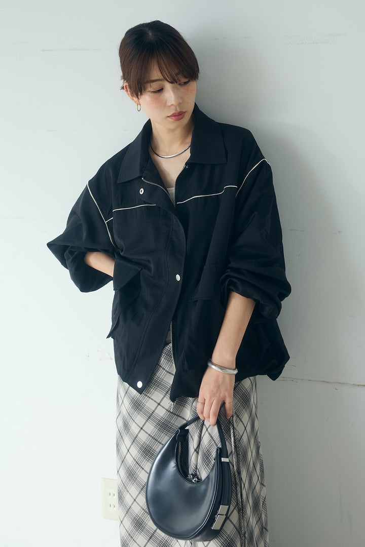 [SET]合繊ツイルバルーンジャケット+タータンチェック柄フロントデザインスカート(2set)