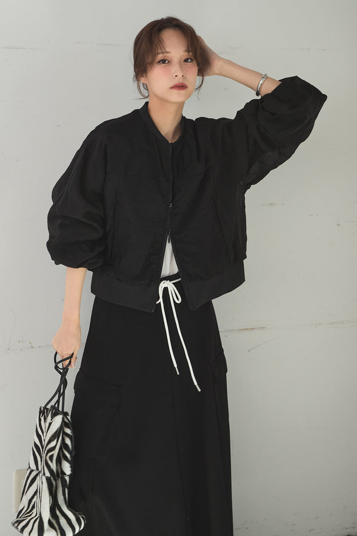 [SET]シアー×ポンチブルゾン+リラックススウェットスカート(2set)