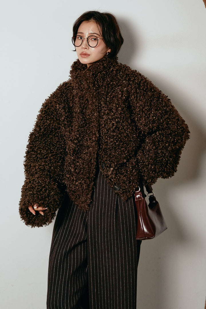 [SET]プードルファーミドルジャケット+ウールライクストライプパンツ(2set)