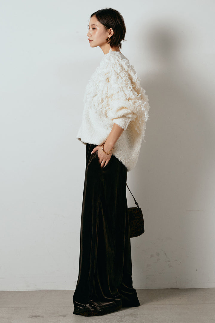 [SET]ループ編みVネックニットカーディガン+ベロアサスペンダー付きパンツ(2set)