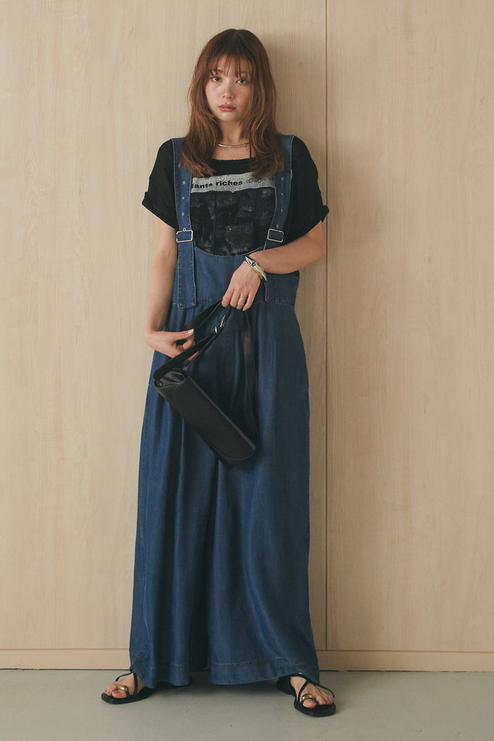 [SET]半袖モノトーングラフィックトップス+前後2WAYテンセルデニムサロペット(2set)