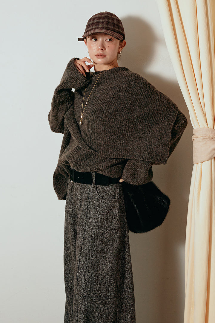 【着回しセット】[SET]ケープデザインリブニットトップス+ケープデザインリブニットトップス(2set)