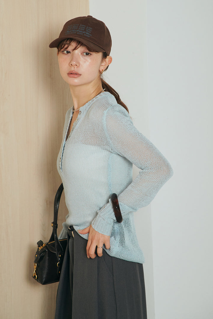 [SET]ヘンリーネックダメージニットプルオーバー+ビックベルトループタックベルト付きワイドパンツ(2set)