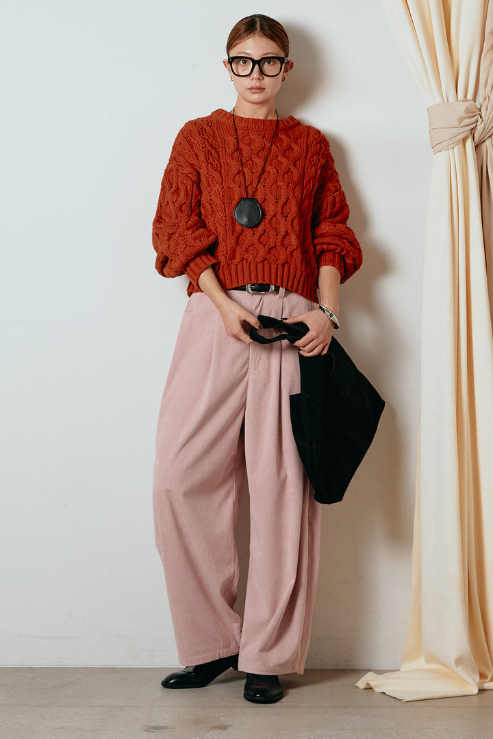 [SET]バルキーケーブルプルオーバー+コーデュロイサイドタックコクーンパンツ(2set)