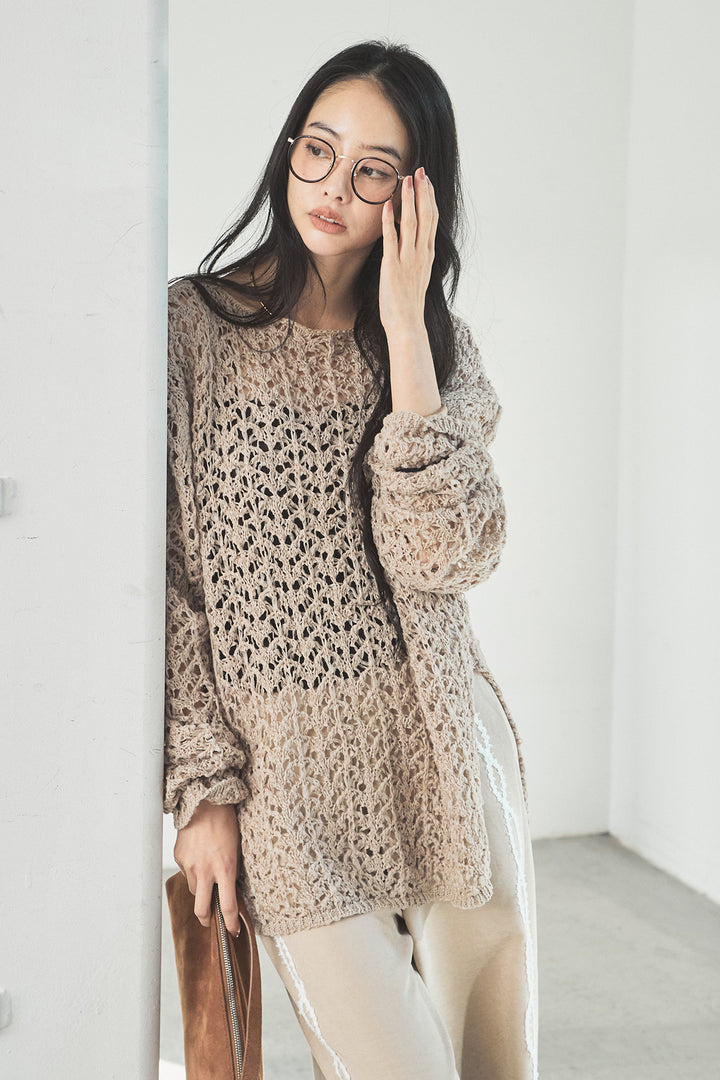 [SET]リラックスメッシュニットトップス+刺繡テープラインパンツ(2set)