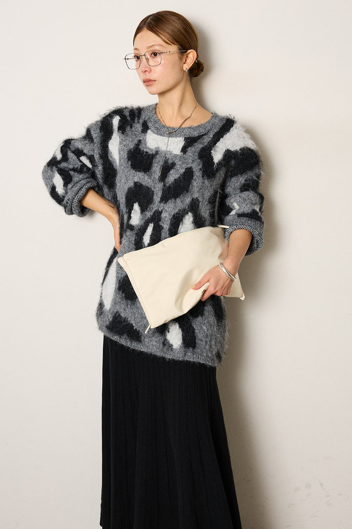 [SET]ルーズアニマルモヘアニットトップス+編み地切り替えフレアニットスカート(2set)