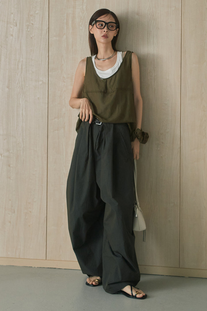 【即納】シュシュ付きタンクレイヤードノースリーブブラウス