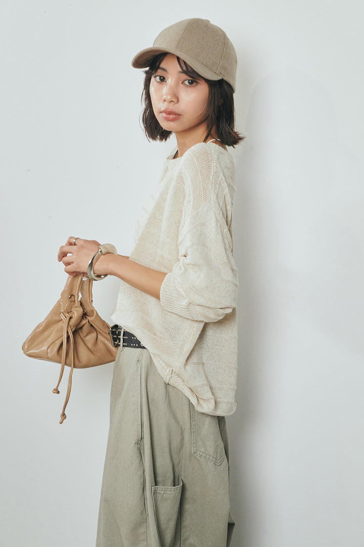 [SET]麻混リラックスニットトップス+ベルト付きカラーデニムパンツ(2set)