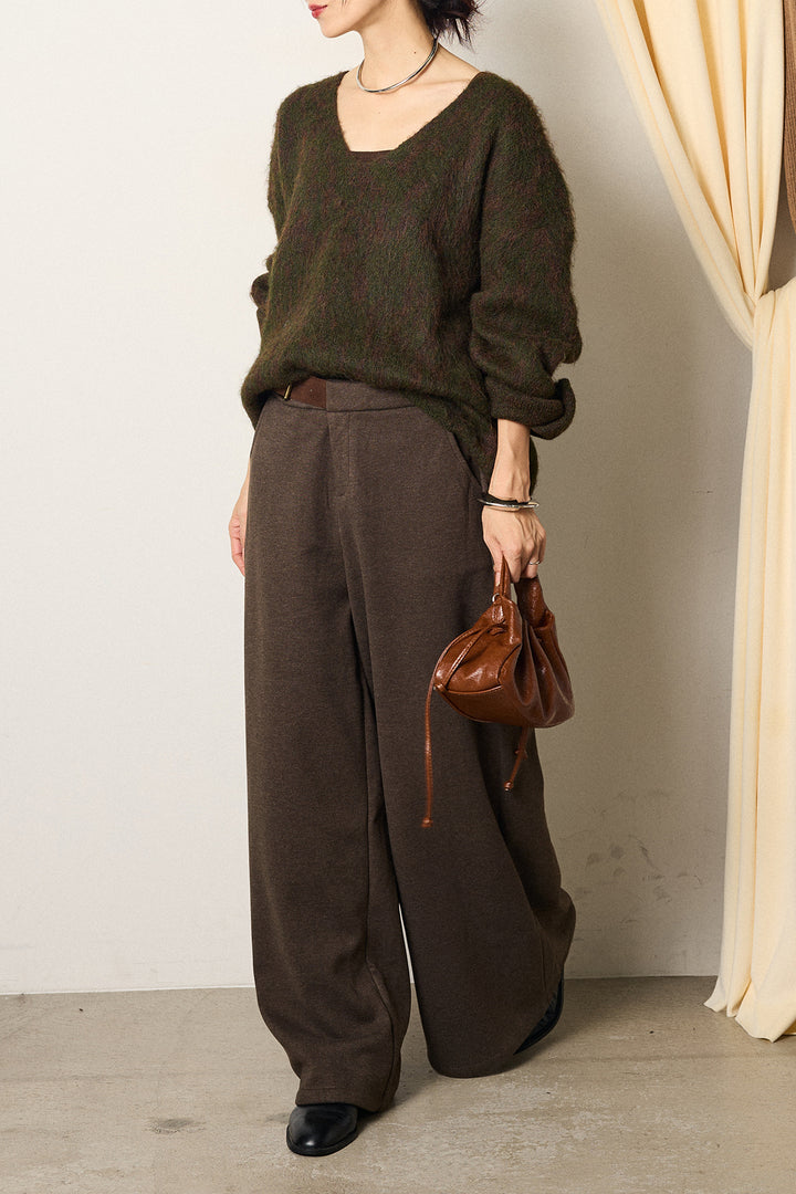 [SET]フラッフィーレオパードシャギーニット+サイドベルトパンツ(2set)