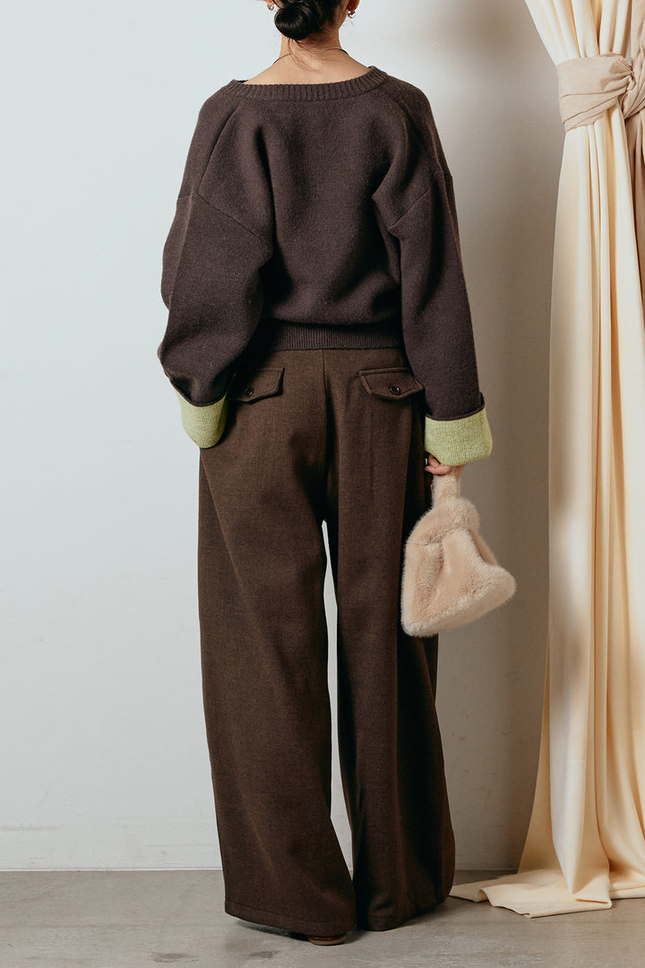 [SET]アルパカタッチダブルフェイスカーディガン+ポーチベルト付きカーブパンツ(2set)