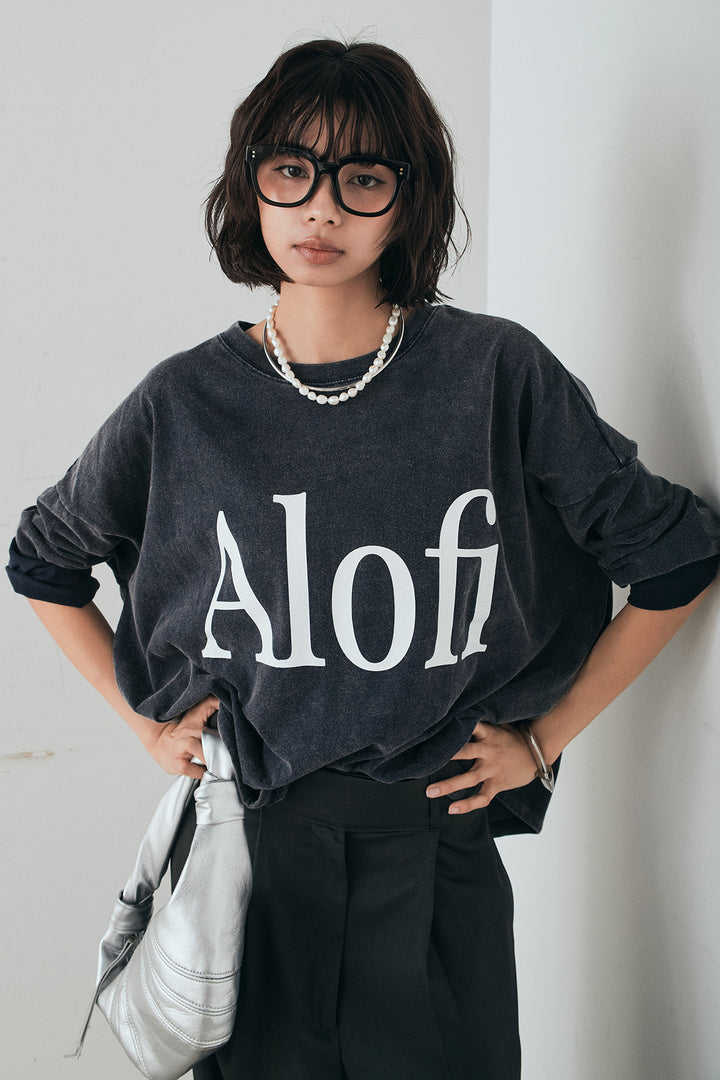 [SET]裾センタードロストロゴプリントワイドTシャツ+センタープレスセミワイドパンツ(2set)