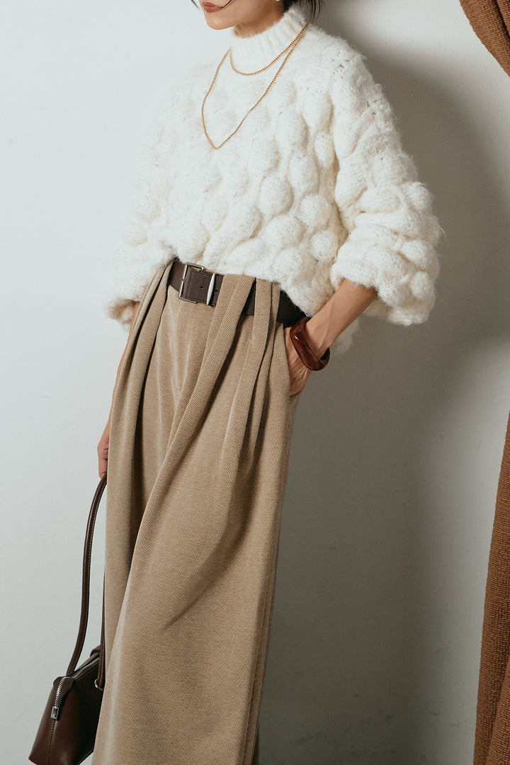 [SET]ボリュームポップコーンニットトップス+ベルトループコーデュロイワイドパンツ(2set)