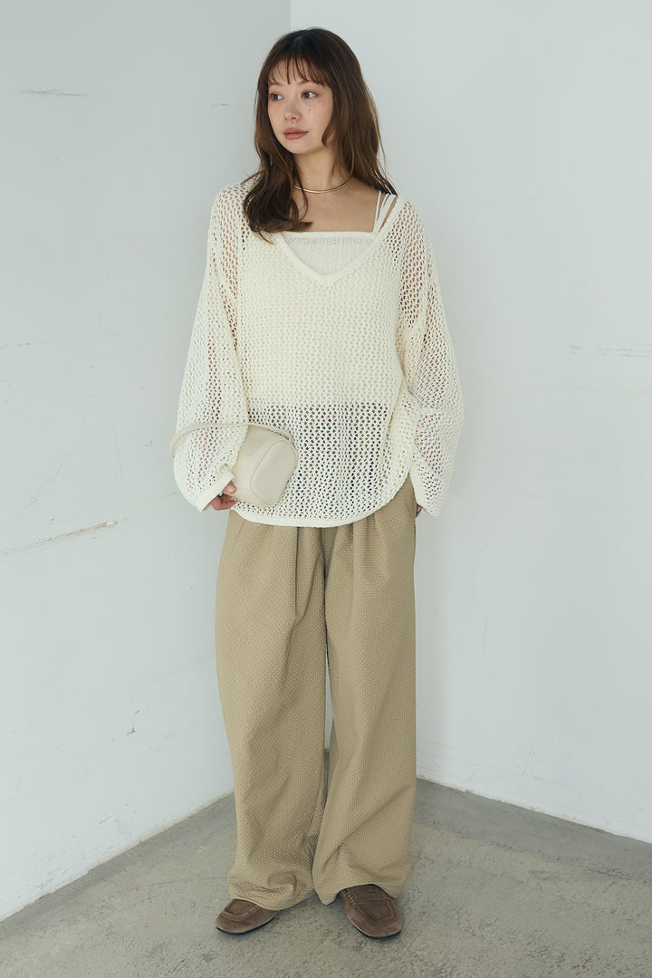 [SET]メッシュ編みビスチェセットVネックプルオーバー+シアサッカーイージーパンツ(2set)