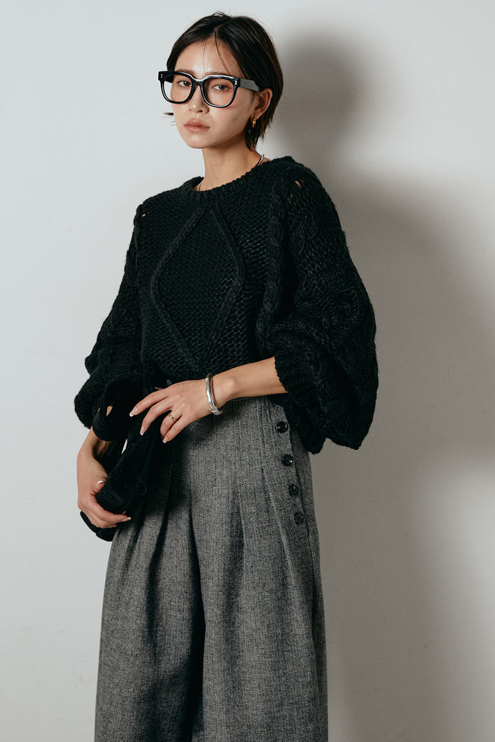 [SET]ロービングケーブルショート丈プルオーバー+サイドボタンツイードタックパンツ(2set)