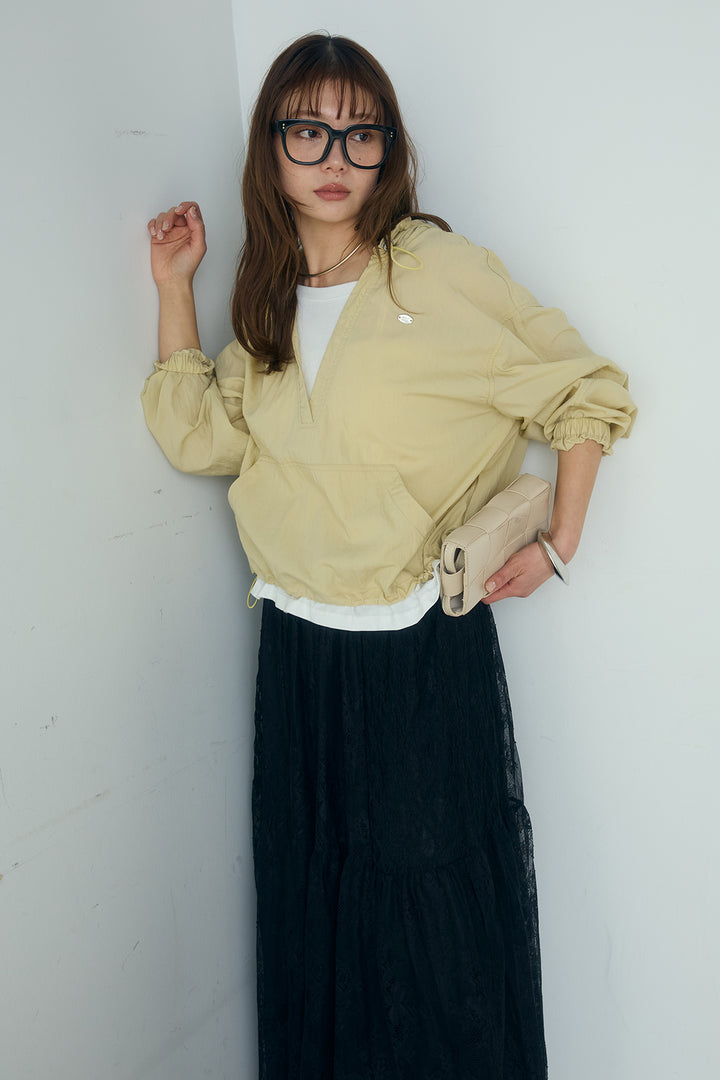 [SET]レイヤードデザインフーディートップス+ひげレース切替ロング丈スカート(2set)