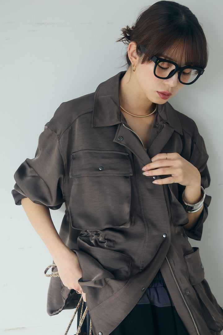 [SET]サテンライトブルゾン+異素材切り替えスウェットパンツ(2set)