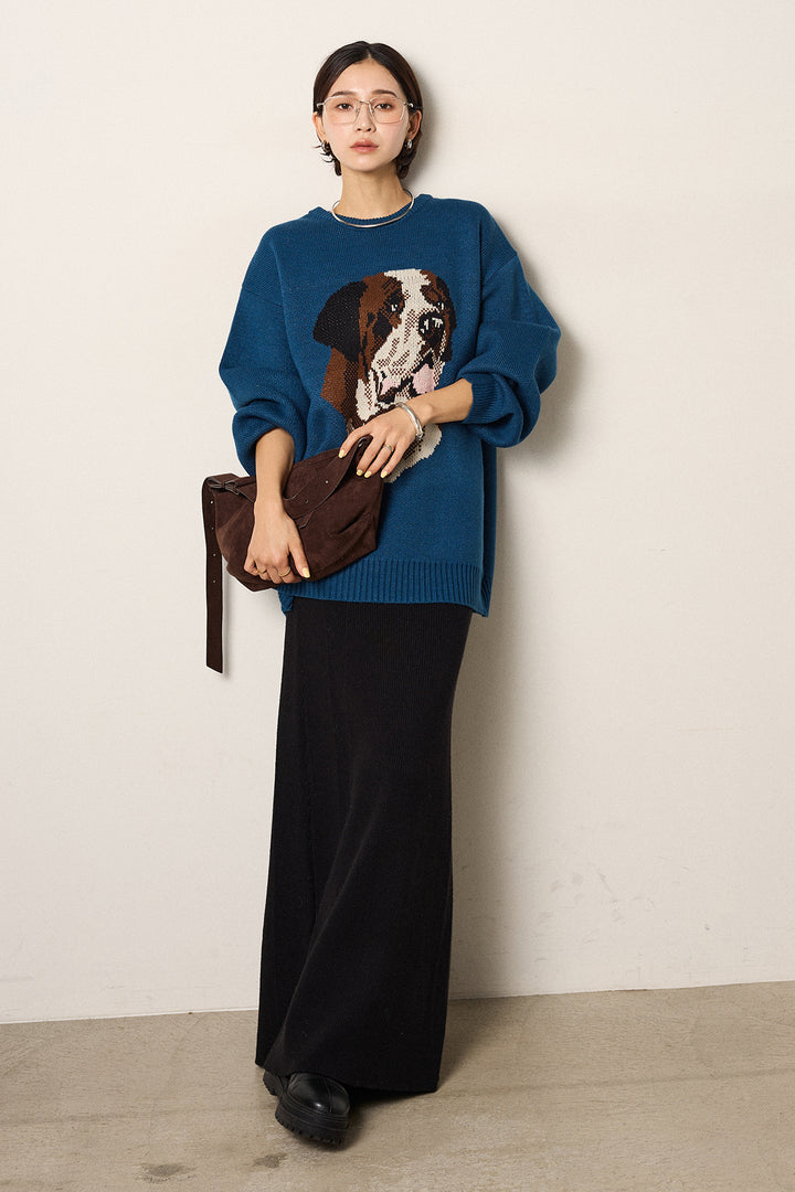 [SET]アニマルジャガード柄ニットトップス+リブナローニットスカート(2set)