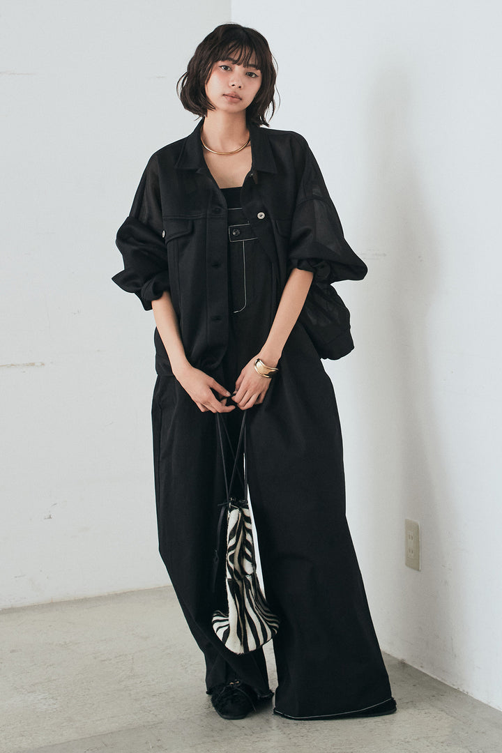 [SET]シアーダンボールサイドドロストジャケット+綿ツイルアシメサロペット(2set)