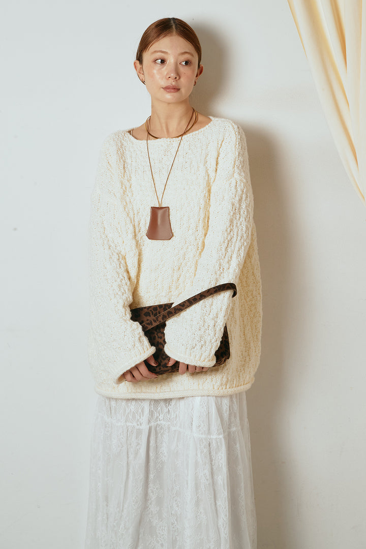 [SET]ボリューム編みニットプルオーバー+ひげレース切替ロング丈スカート(2set)