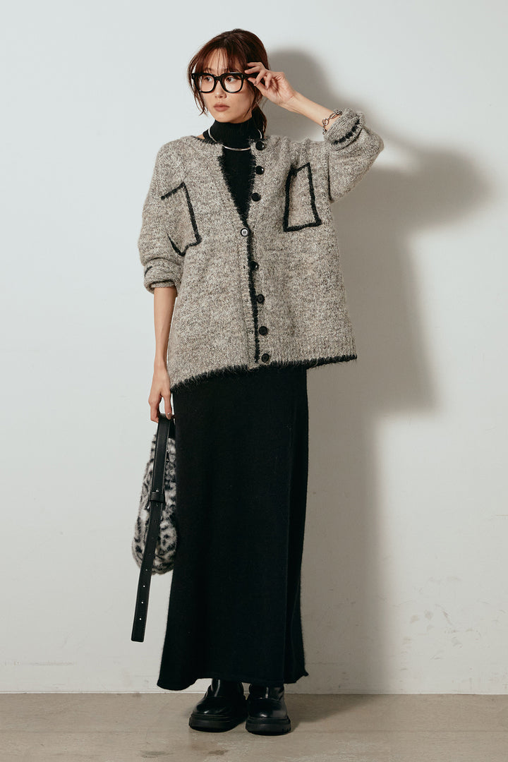 [SET]ミックスニットポケットカーディガン+ノースリーブニットロングワンピース(2set)