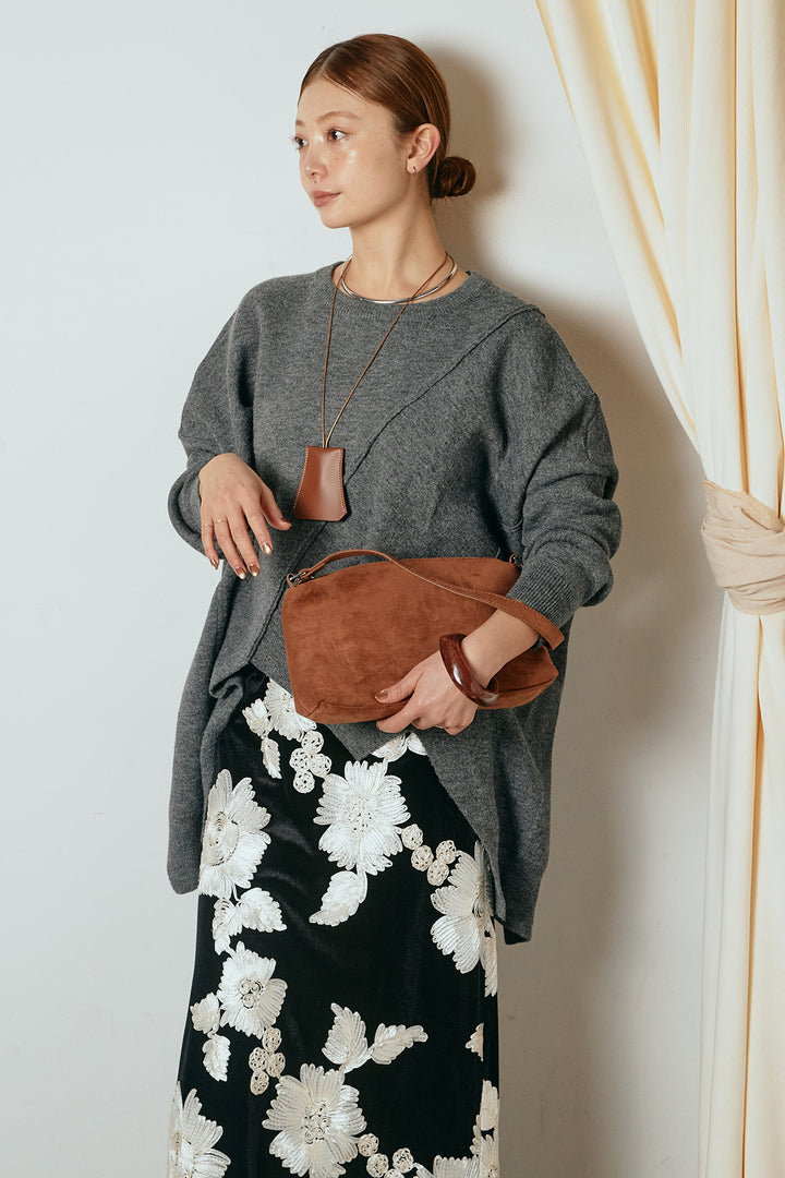 【着回しセット】[SET]アシンメトリーデザインニットトップス+センターラインニットパンツ+フラワー刺繍ワイドスカート(3set)