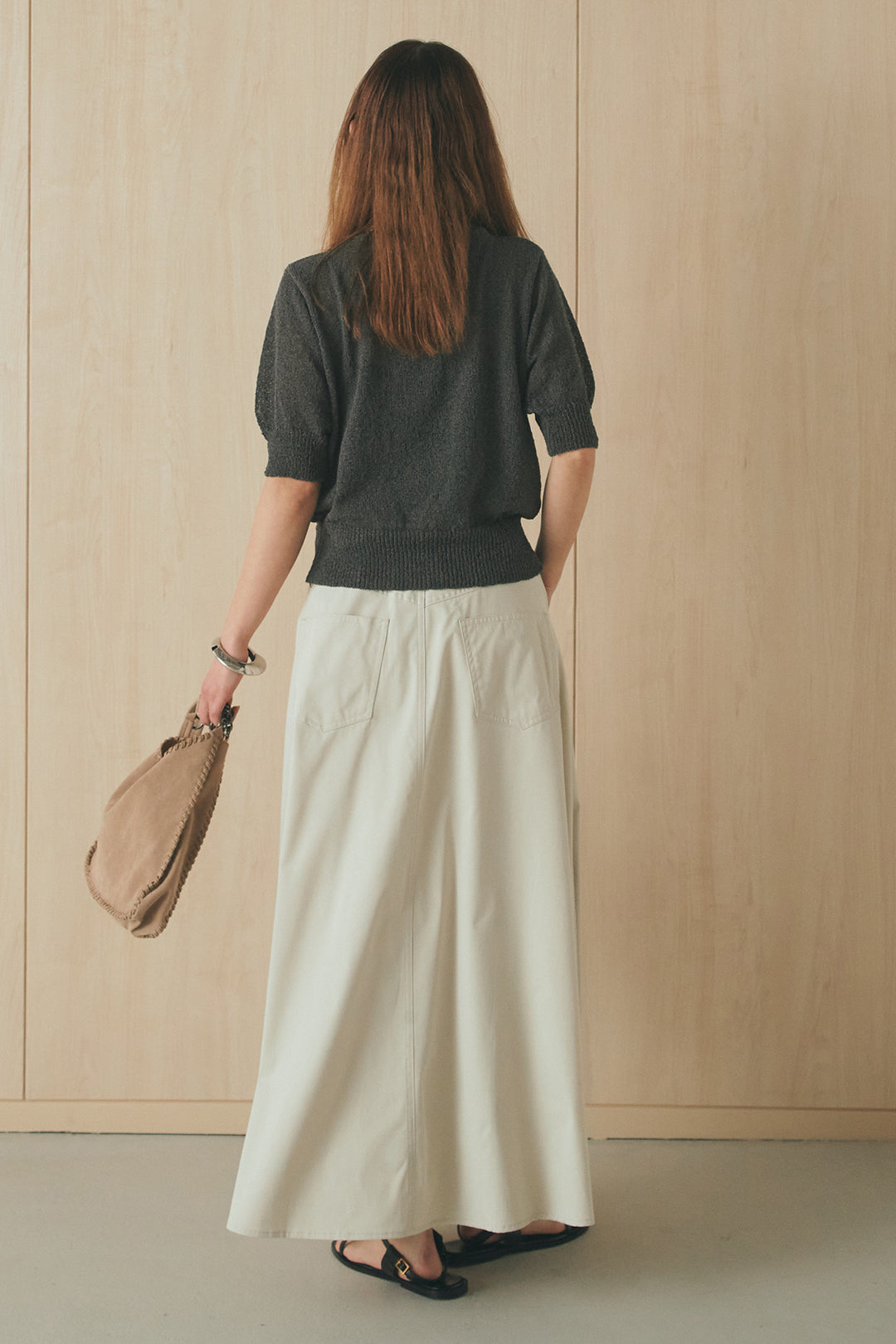 [SET]フロントテープデザイン半袖カーディガン+ミリタリーツイルタックフレアスカート(2set)