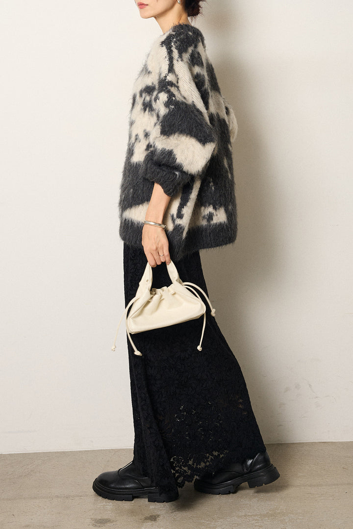 [SET]モヘアタッチマーブルニット+花柄刺繍ベロアフレアスカート(2set)