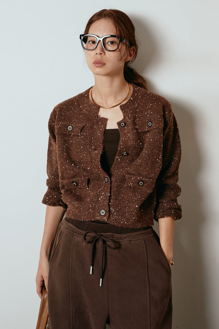 [SET]ネップニットカーディガン+スウェットワイドカーブパンツ(2set)