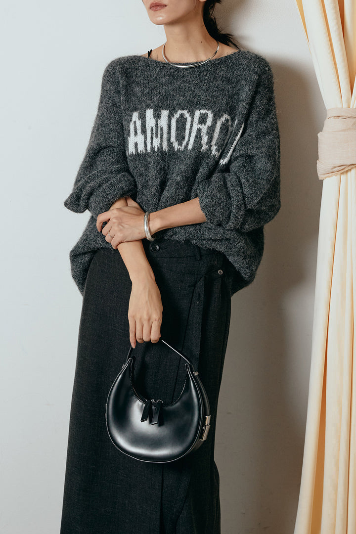 [SET]フロントロゴデザインニットトップス+ラップ巻きワイドスラックス(2set)