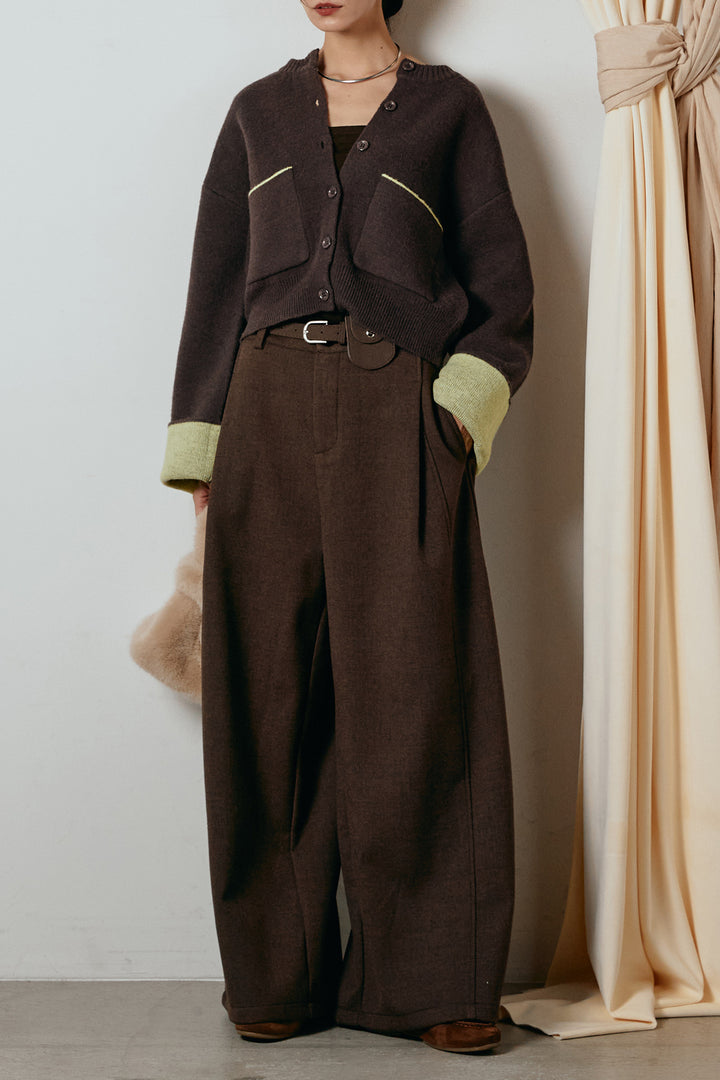 [SET]アルパカタッチダブルフェイスカーディガン+ポーチベルト付きカーブパンツ(2set)