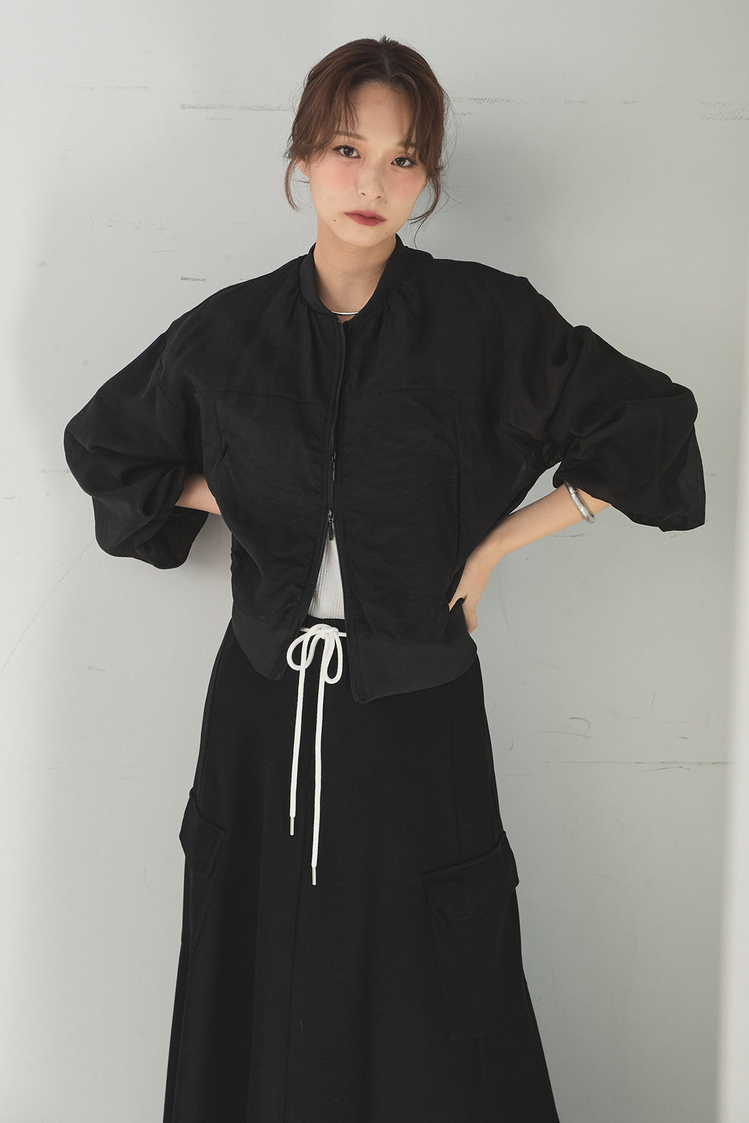 [SET]シアー×ポンチブルゾン+リラックススウェットスカート(2set)