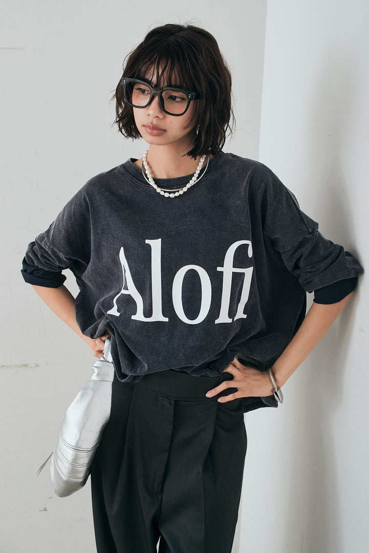 [SET]裾センタードロストロゴプリントワイドTシャツ+センタープレスセミワイドパンツ(2set)