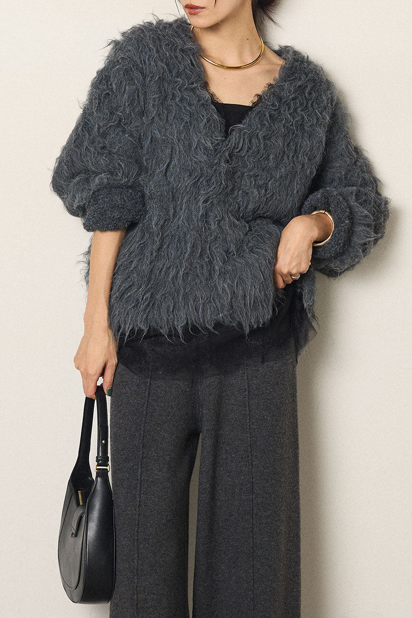 [SET]起毛シャギーニットカーディガン+レース切り替えキャミソール(2set)