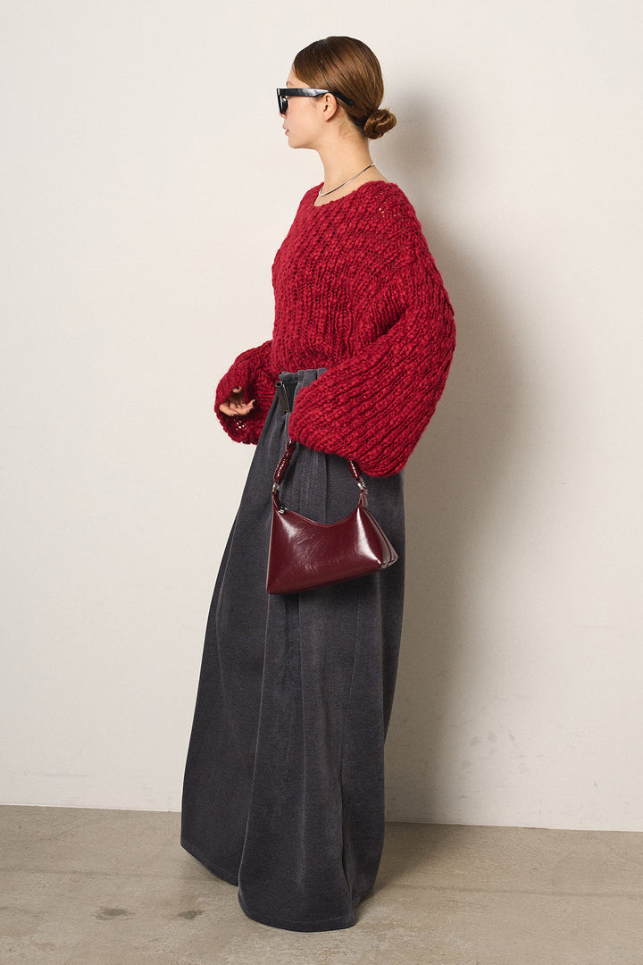 [SET]チャンキースラブニットクロップドプルオーバー+ベルトループコーデュロイワイドパンツ(2set)